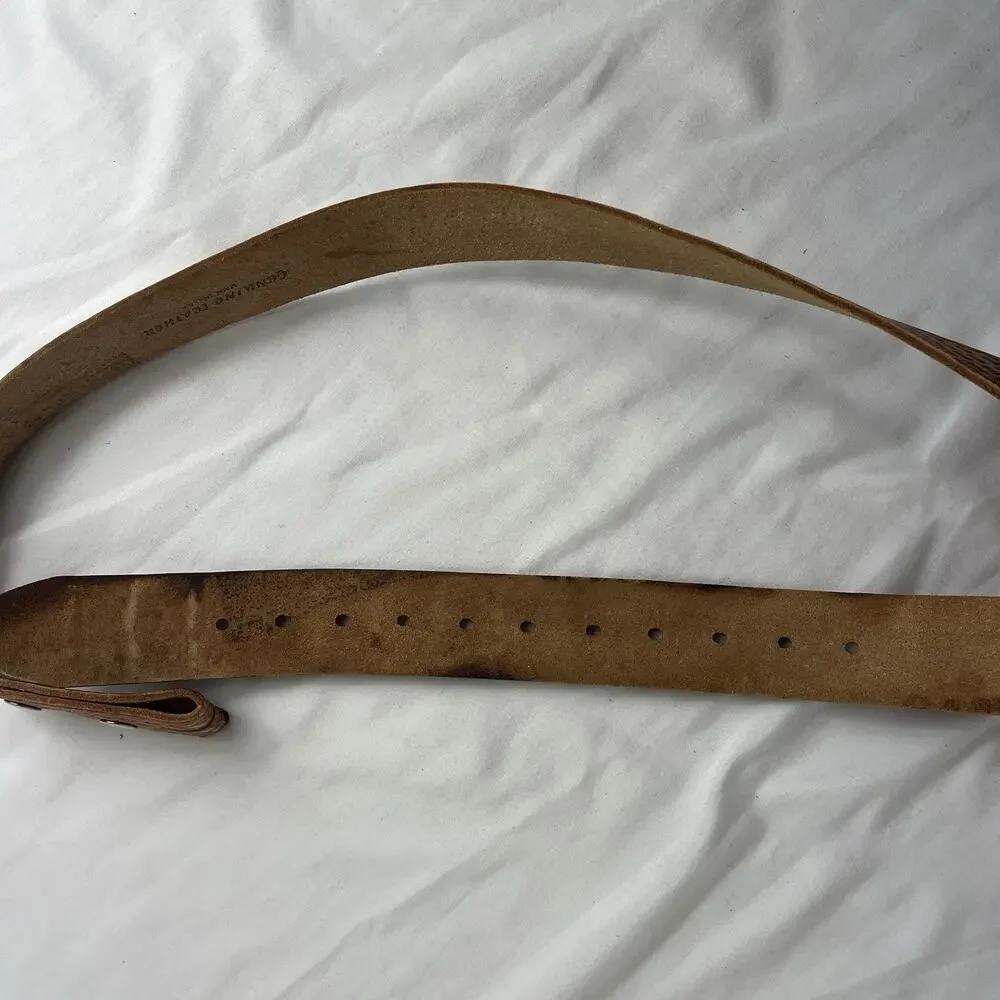Master Mechanic Hand Tooled camel Belt Size 35 to 45, no buckle, Interchangeable